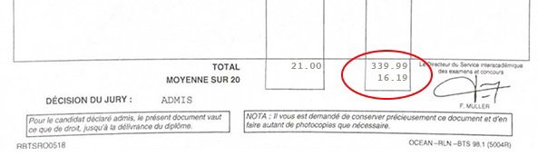 Bulletin relevé de notes de Alexandre Garnier pour son BTS DRB